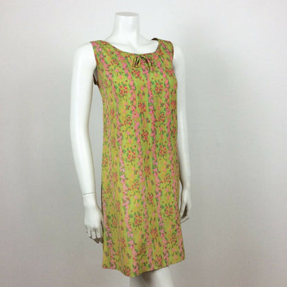 60S VINTAGE BRIGHT GREEN PINK PSYCHEDELIC  DRESS 12 14