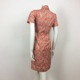 AMAZING ORANGE RED BLACK WHITE FLORAL PRINT 60S 70S DAGGER COLLAR DRESS 10 12