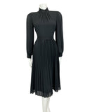 VINTAGE 60s 70s BLACK DISCO PLEATED MINI PARTY CHRISTMAS EVENING DRESS 8