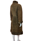 VINTAGE 60s 70s DARK BROWN SUEDE BROCADE DR ZHIVAGO SHEARLING LONG COAT 12 14