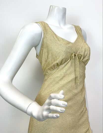 VINTAGE 60s 70s GOLD LUREX GLITTERY STUDIO 54 PARTY SLEEVELESS MAXI DRESS 10