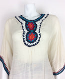 VTG 70s CREAM RED BLUE ORANGE PINK BOHO HIPPY ETHNIC CROCHET BLOUSE TOP 10 12 14