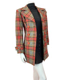 VINTAGE 60s 70s RED YELLOW BLACK CHECKED PLAIN MOD DOUBLE-BREASTED COAT 12 14