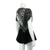 VINTAGE 70s BLACK SILVER SEQUIN BEADED BUTTERFLY DISCO STUDIO 54 GLAM TOP 10