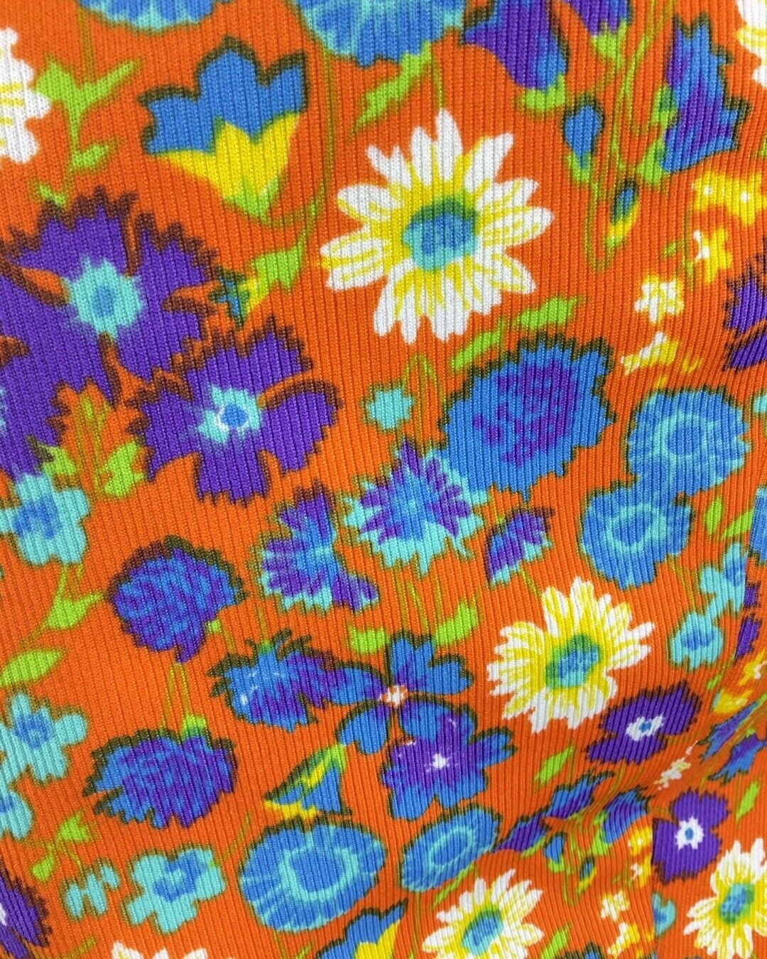 VINTAGE 60s 90s ORANGE BLUE PURPLE DAISY FLOWER MOD RIBBED SHORT SKIRT 8 10