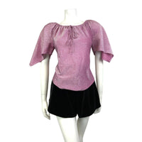 VINTAGE 60s 70s PINK SILVER LUREX HANDKERCHIEF SLEEVE DISCO PARTY TOP 10 12