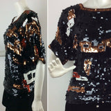 VINTAGE 80S SEQUIN DISCO EVENING BLACK BRONZE RED WHITE TOP 10 12