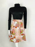 VTG 60s 70s WHITE NEON PINK PURPLE RED GREEN PSYCHEDELIC FLORAL PLEATED SKIRT 10