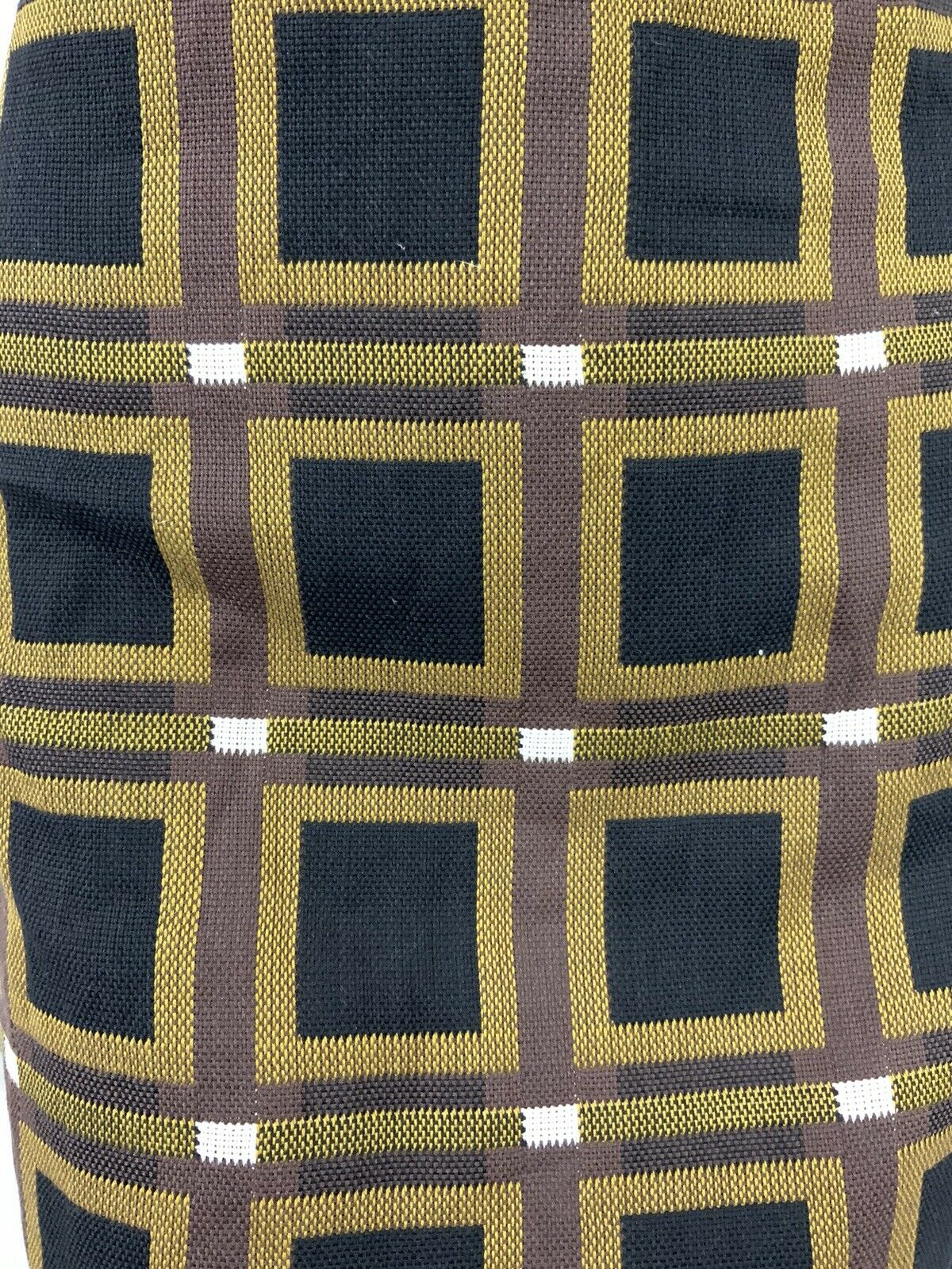 VINTAGE 60s 70s BROWN BLACK YELLOW WHITE GEOMETRIC SQUARE MOD SHIFT DRESS 10 12