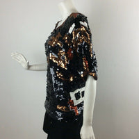 VINTAGE 80S SEQUIN DISCO EVENING BLACK BRONZE RED WHITE TOP 10 12