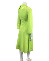 VINTAGE 60s 70s NEON GREEN LONG-SLEEVE SWING DRESS 6 8