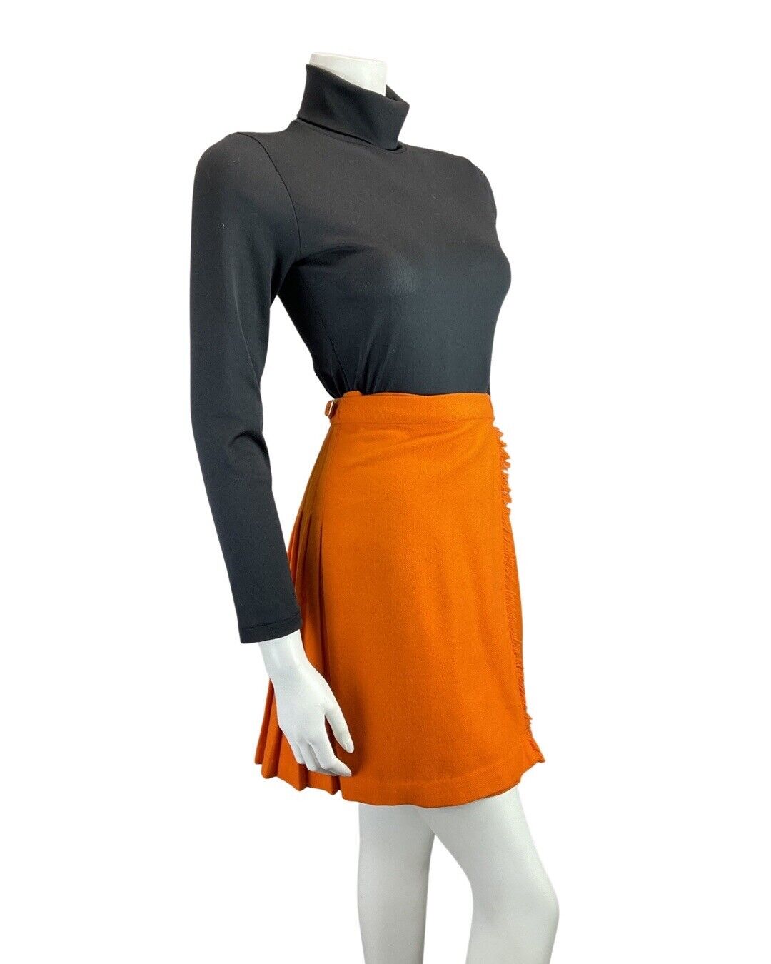 VINTAGE 60s 70s BRIGHT ORANGE PLEATED MOD KILT WRAP SKIRT 4