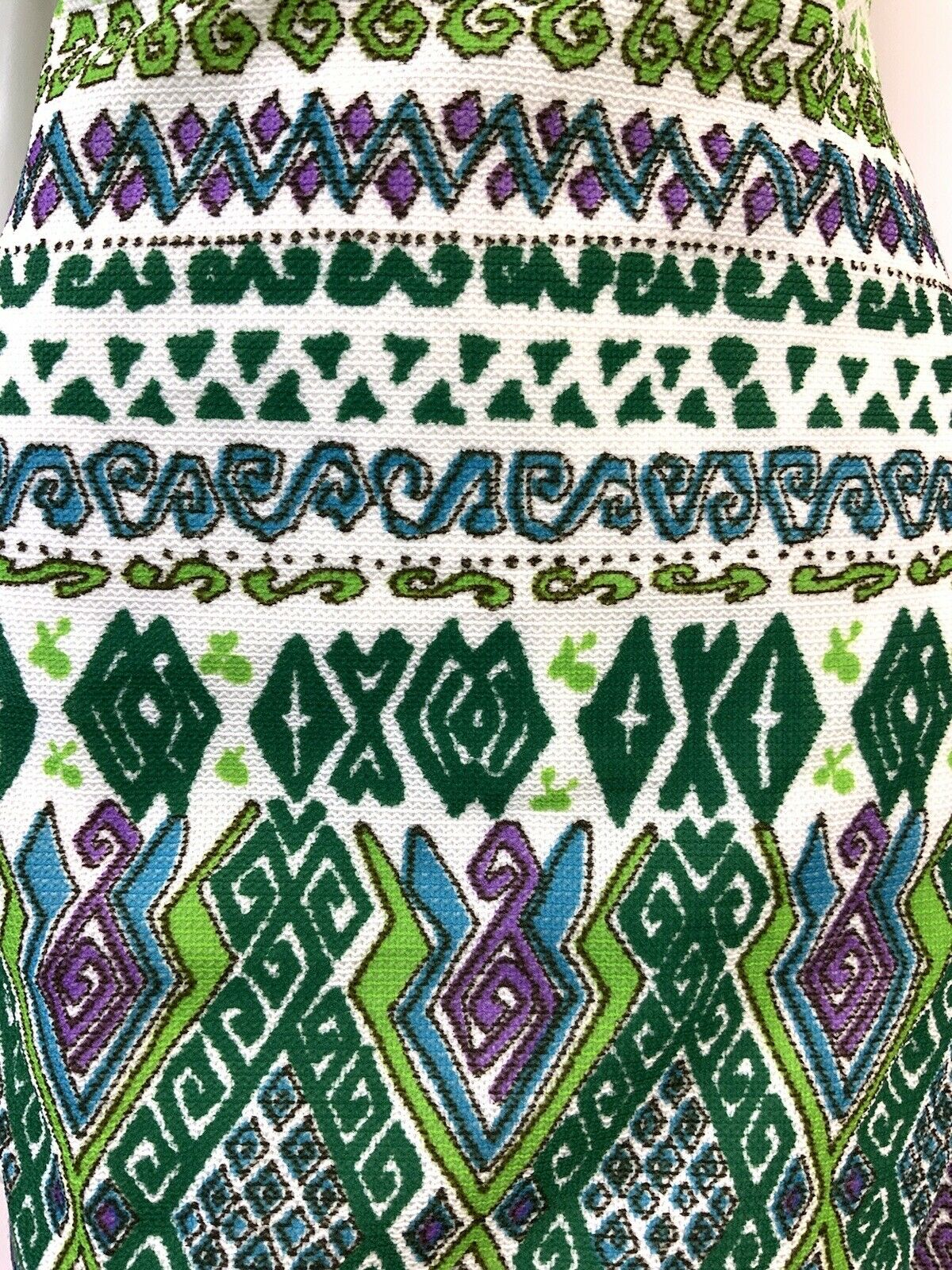 VINTAGE 60s 70s WHITE GREEN BLUE GEOMETRIC AZTEC STRIPED MOD MINI DRESS 8 10