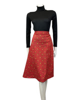 VINTAGE 60s 70s RED WHITE YELLOW POLKA-DOT DAISY FLOWER MIDI A-LINE SKIRT 8 10