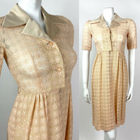 VTG 60s 70s PEACH GOLD FLORAL CIRCLE BRODERIE ANGLAISE DAGGER SHIRT DRESS 6