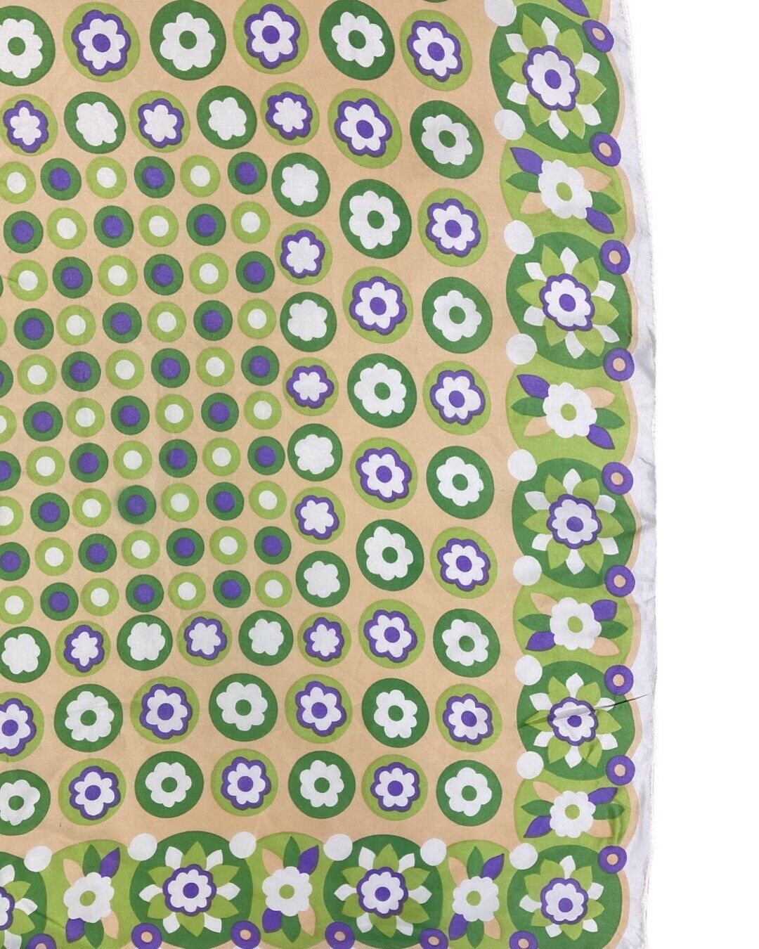 VINTAGE 60s 70s GREEN BEIGE PURPLE SPOTTY FLOWER MOD SILK SQUARE SCARF