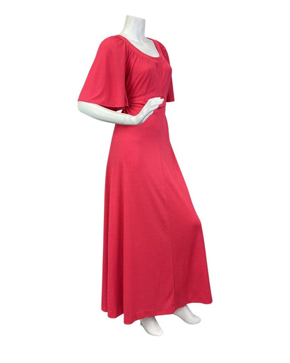 VINTAGE 60s 70s FUCHSIA PINK CAPE SLEEVE BOHO PRAIRIE SUMMER MAXI DRESS 14 16