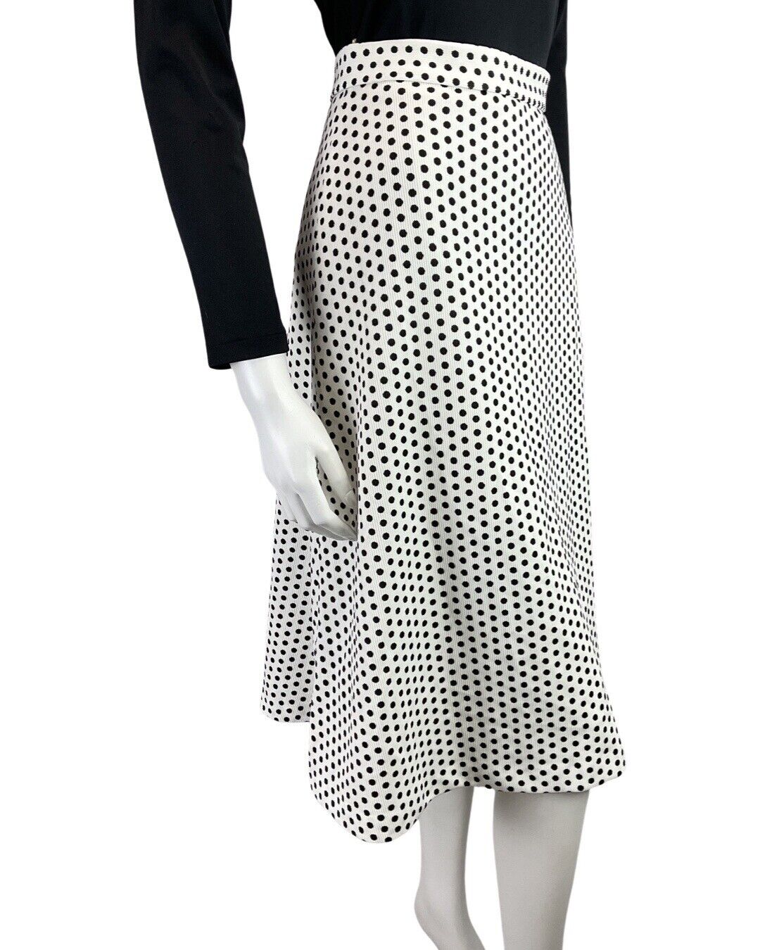 VINTAGE 70s WHITE BLACK POLKA-DOT MIDI SWING SKIRT 6