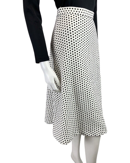 VINTAGE 70s WHITE BLACK POLKA-DOT MIDI SWING SKIRT 6