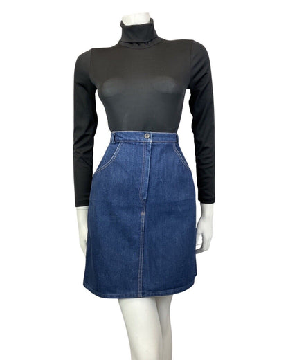 VINTAGE 60s 70s DENIM BLUE WESTERN BOHO SHORT SKIRT 8 10