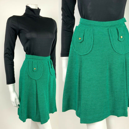 VINTAGE 60s 70s APPLE GREEN MINT DOTTY MOD SHORT FLARED SKIRT 4