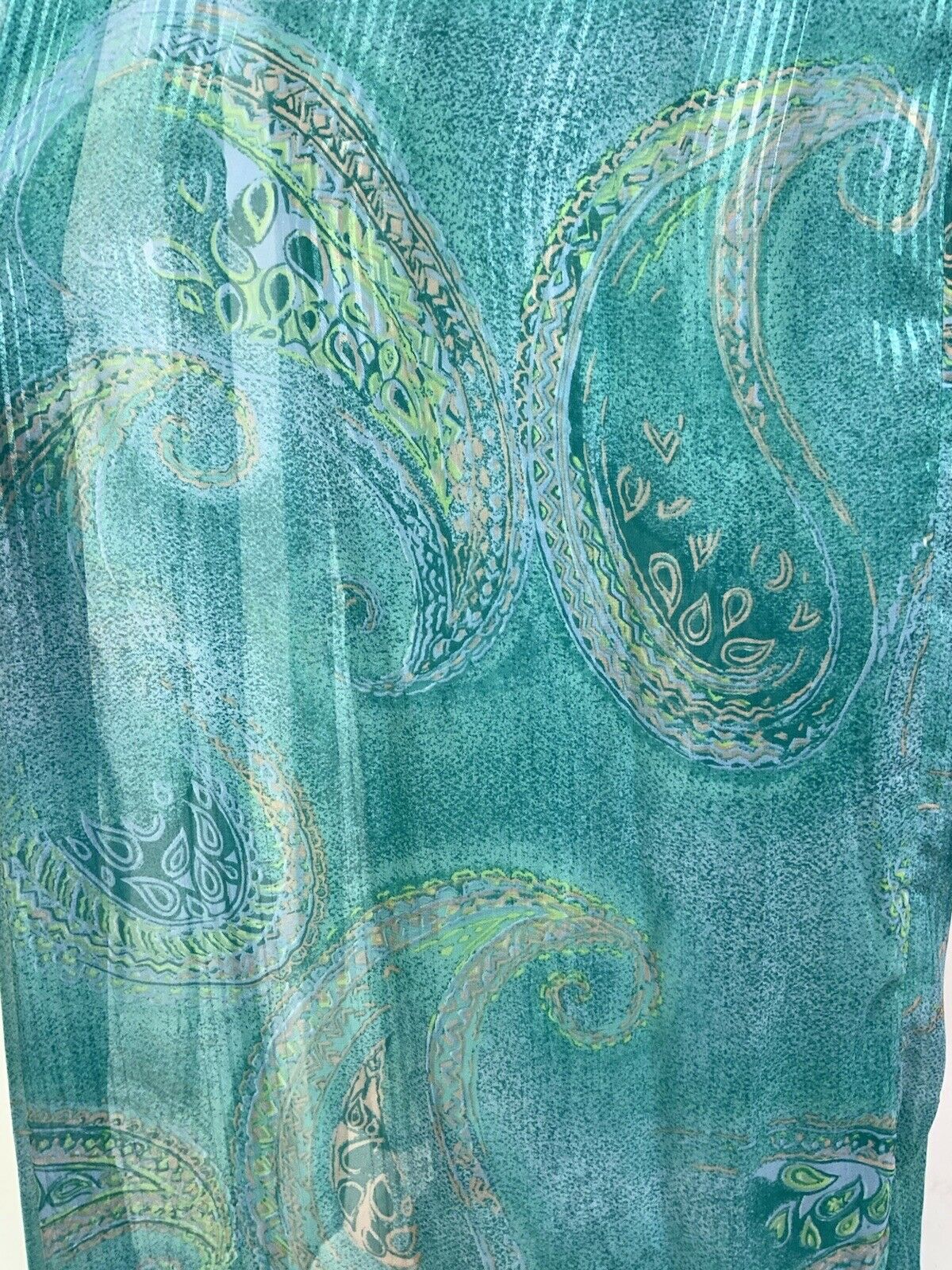 VINTAGE 60s 70s BLUE PEACH LILAC GREEN BOTEH PAISLEY SHEER BOHO MAXI DRESS 10 12