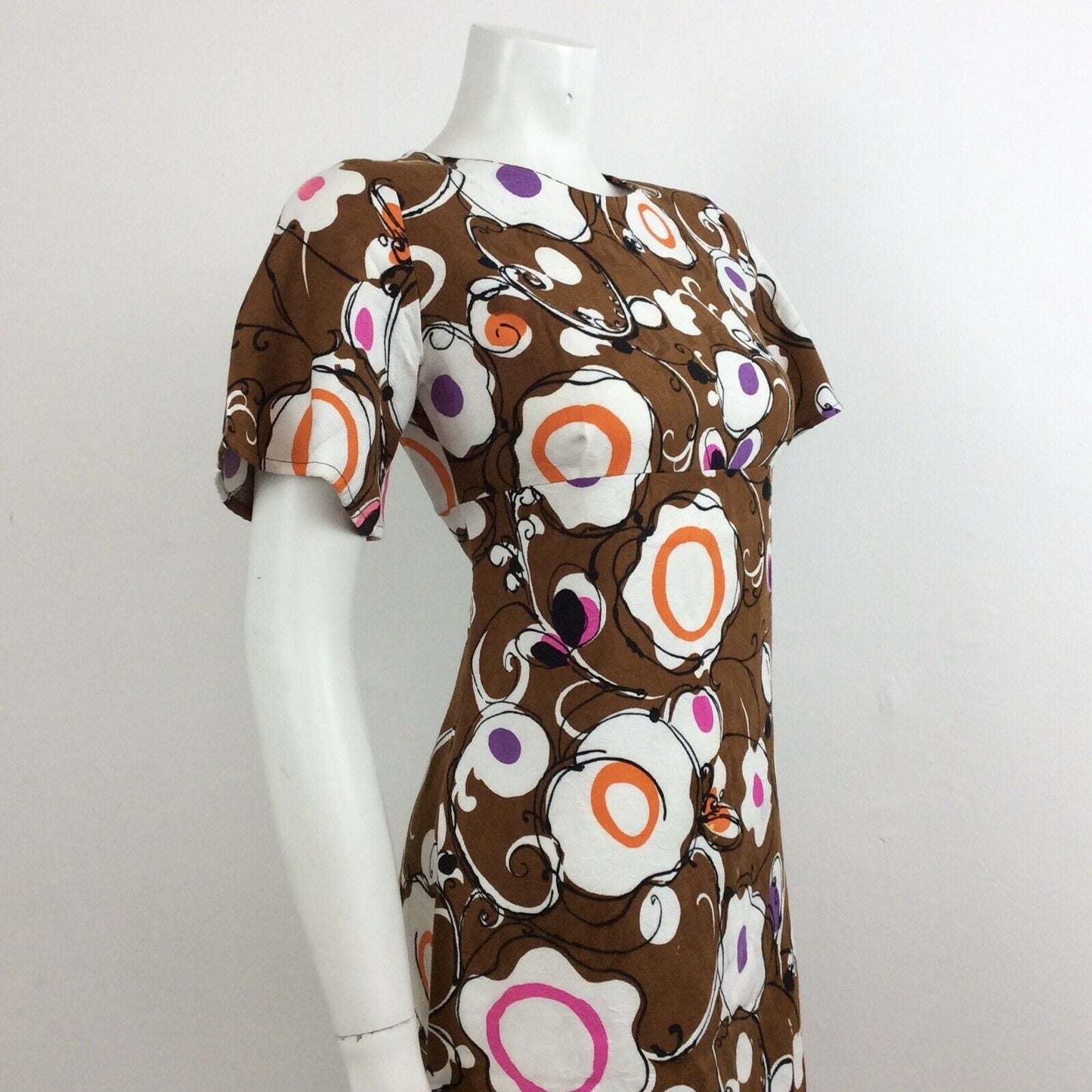 60S VINTAGE PSYCHEDELIC BROWN PURPLE PINK ORANGE DRESS 10 12