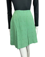 VINTAGE 60s 70s APPLE GREEN WHITE PINK GRID CHECKED GEOMETRIC PLEATED SKIRT 8