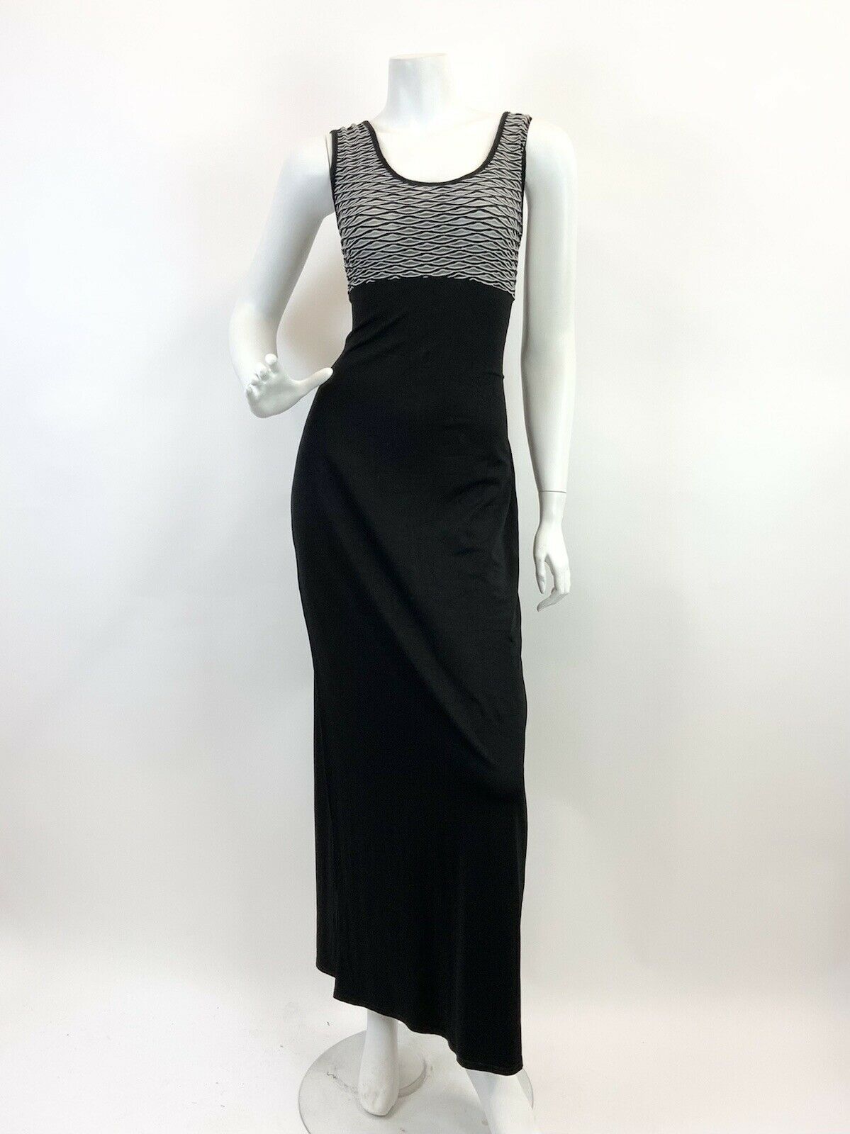 VTG 70s STYLE 90s BLACK WHITE GEOMETRIC STUDIO 54 DISCO GLAM MAXI DRESS 10 12