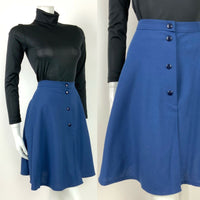 VINTAGE 60s 70s NAVY BLUE COTTON MOD FLARED CIRCLE SKIRT 8