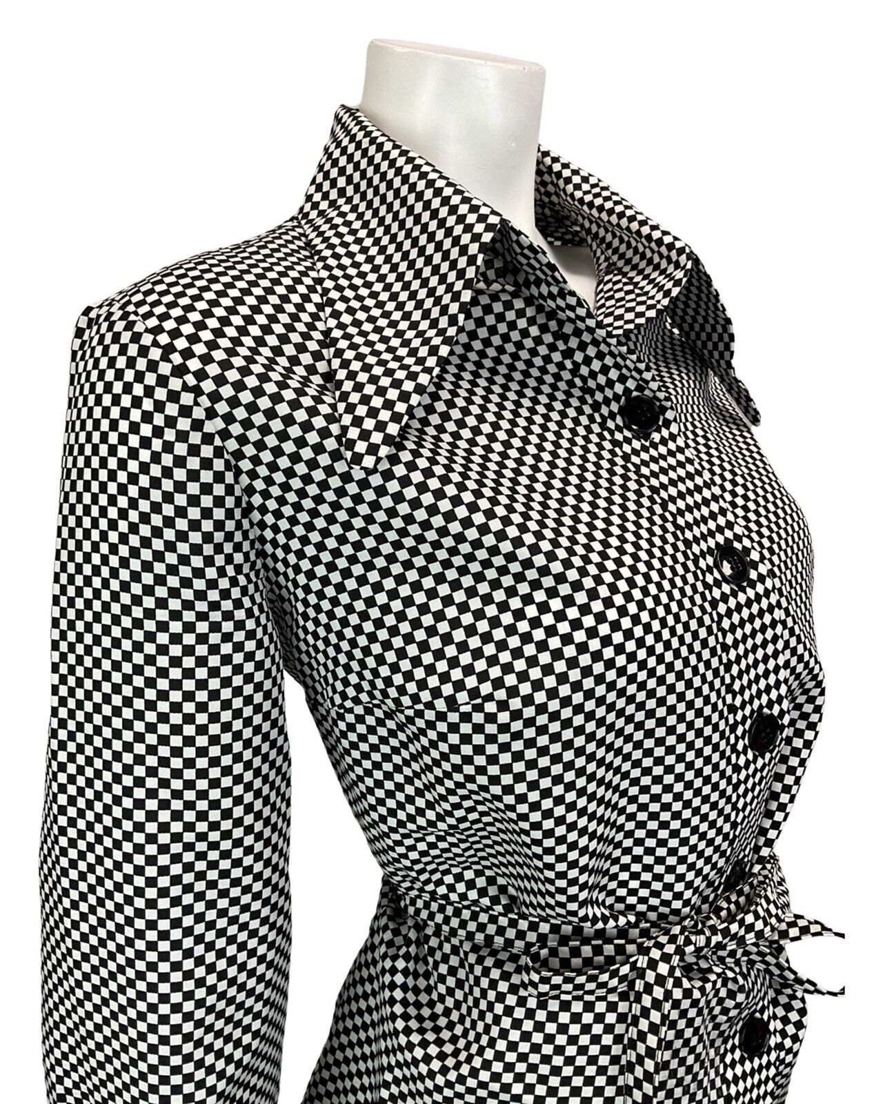 VINTAGE 60s 70s BLACK WHITE CHECKERBOARD DAGGAR COLLAR MOD SHIRT 14