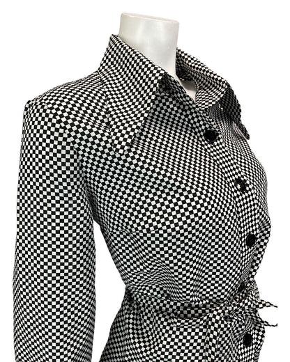 VINTAGE 60s 70s BLACK WHITE CHECKERBOARD DAGGAR COLLAR MOD SHIRT 14