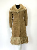 VTG 60s 70s CAMEL BROWN SUEDE SHEARLING DOUBLE-BREASTED BOHO PRINCESS COAT 12