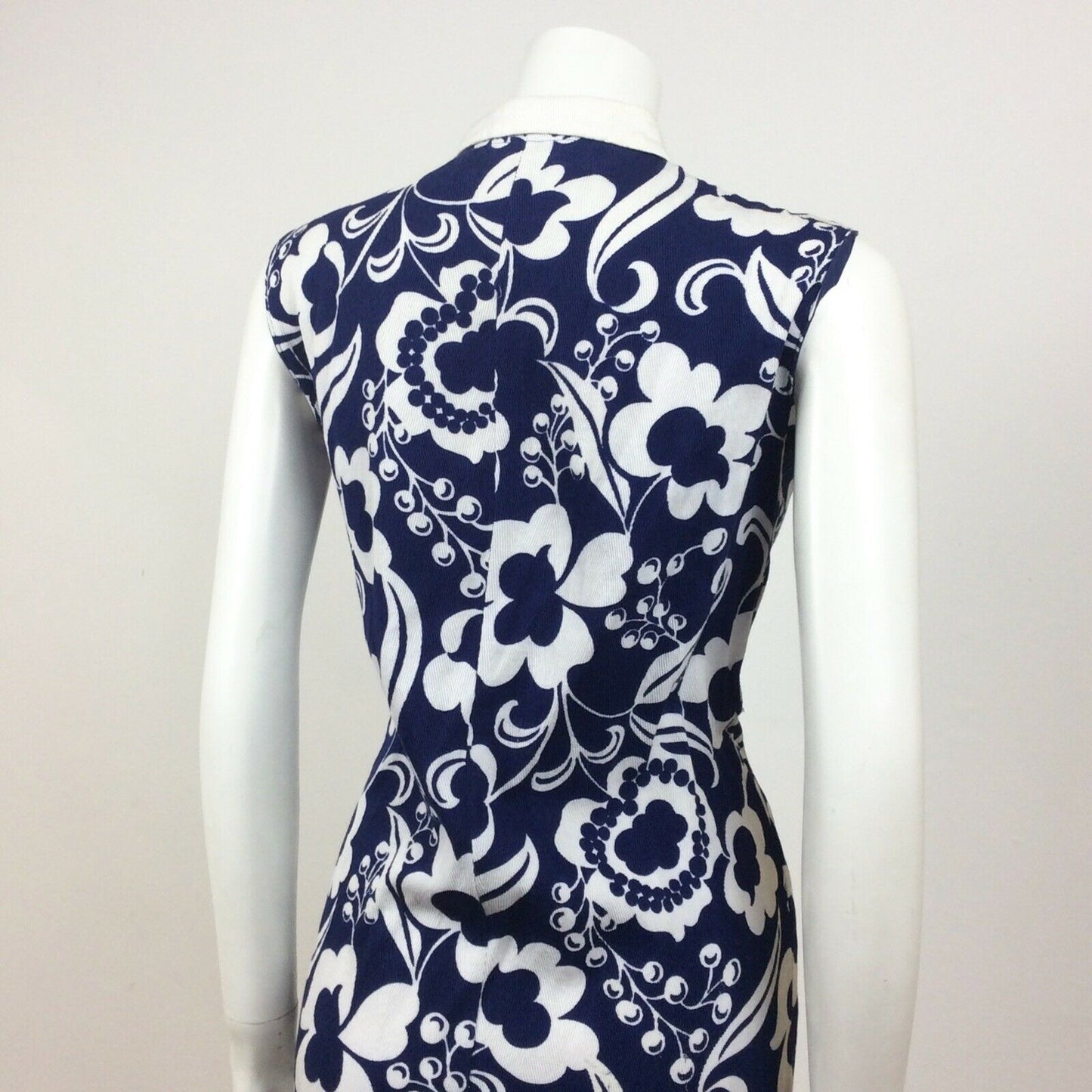 60S VINTAGE COTTON BLUE WHITE FLORAL PATTERN MINI DRESS 14 16