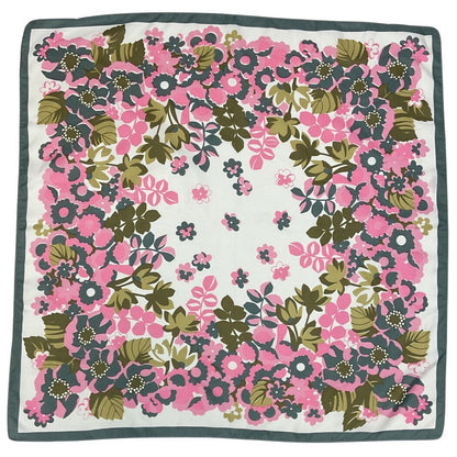 VINTAGE 60s 70s GREY PINK WHITE PSYCHEDELIC GARDEN FLORAL SQUARE SCARF