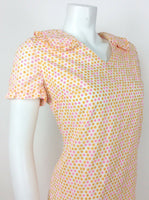 VTG 60s 70s ORANGE PINK WHITE POLKA DOT RUFFLE COLLAR TRAPEZE DRESS 10 12 14