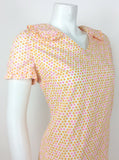 VTG 60s 70s ORANGE PINK WHITE POLKA DOT RUFFLE COLLAR TRAPEZE DRESS 10 12 14