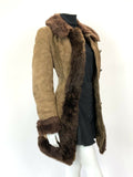 VINTAGE 60s 70s SOFT BROWN SUEDE LEATHER SHEARLING BOHO MOD PENNY LANE COAT 12