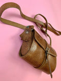 VINTAGE 60S 70S TAN STAMPED LEATHER MINI SATCHEL BAG WESTERN