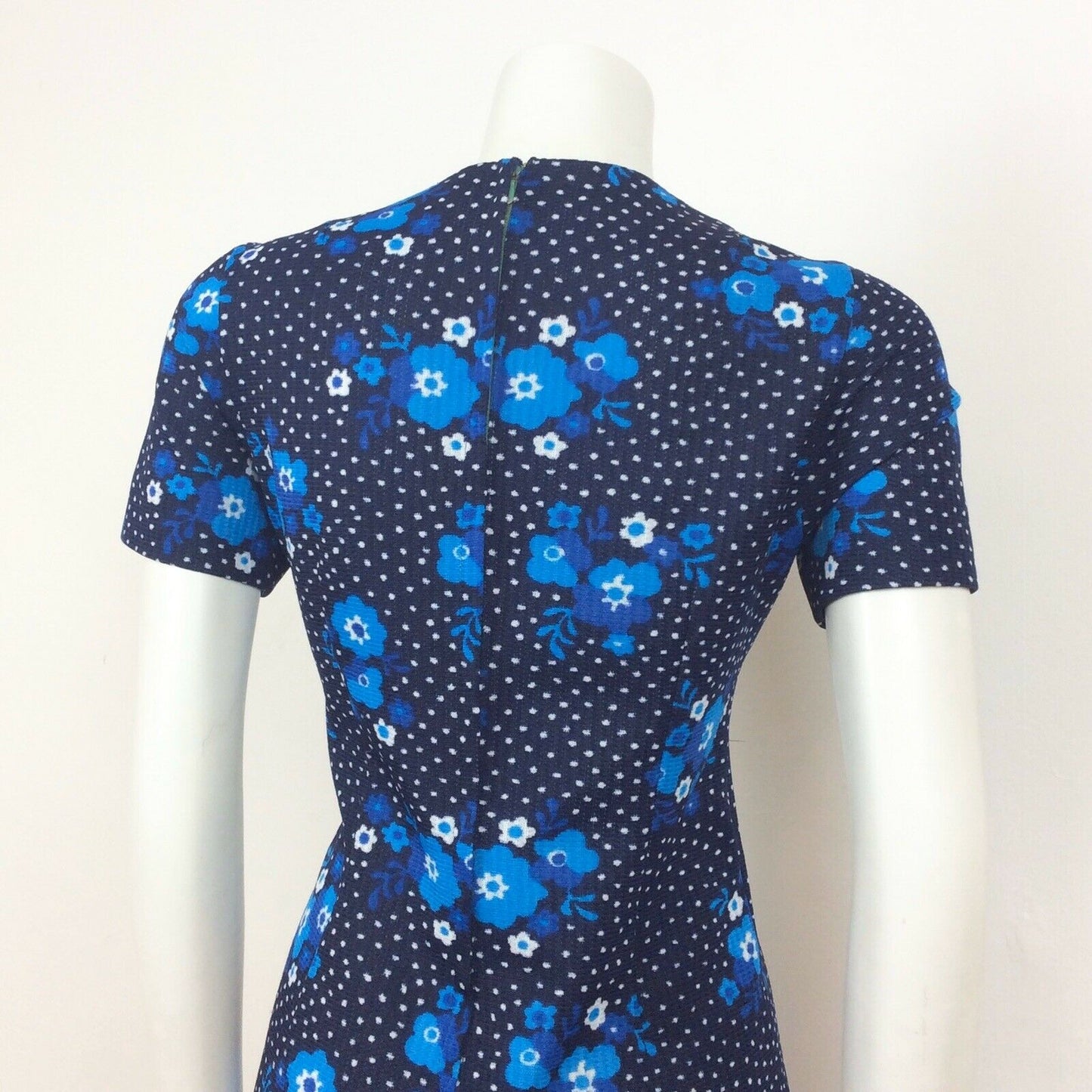 60S VINTAGE NAVY BLUE WHITE FLOWER DAISY PRINT PSYCHEDELIC DRESS 12 14