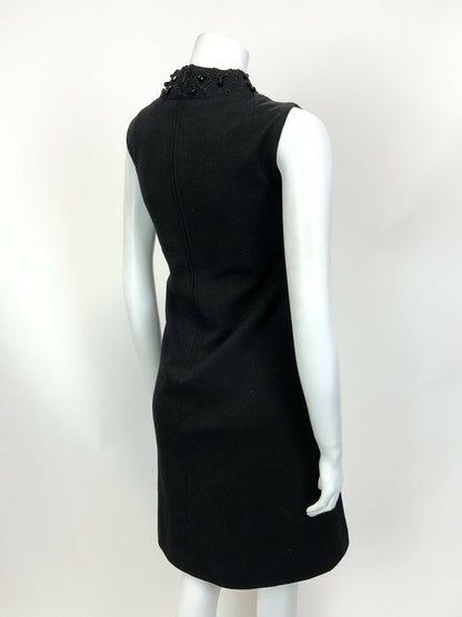 VINTAGE 60s 70s BLACK BEADED DISCO PARTY LUREX MOD A-LINE SWING DRESS 10