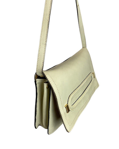 VINTAGE 60s 70s CREAM WHITE GOLD MOD LEATHER SHOULDER BAG