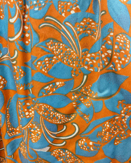 VINTAGE 60s 70s BLUE ORANGE PSYCHEDELIC FLORAL FLOUNCE SLEEVE MOD MAXI DRESS 12