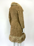 VTG 60s 70s CAMEL BROWN SUEDE SHEARLING DOUBLE-BREASTED BOHO PRINCESS COAT 12