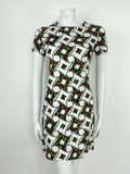 VTG 60s 70s WHITE RED GREEN BLUE ABSTRACT FLORAL SUMMER SHIFT DRESS 8 10