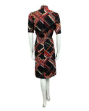 VINTAGE 60s 70s BLACK RED BROWN PSYCHEDELIC MOD MIDI DRESS 16