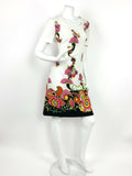 VTG 60s 70s WHITE BLACK PINK YELLOW RED FLORAL PSYCHEDELIC PAISLEY DRESS 12 14