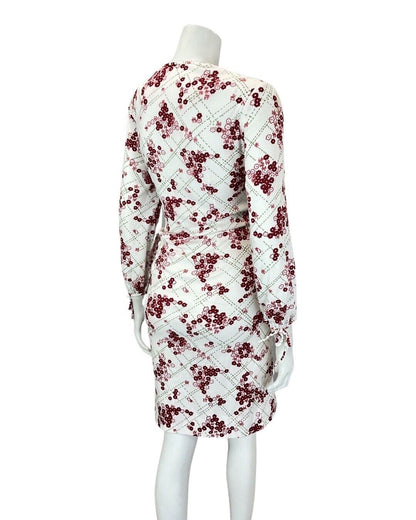 VINTAGE 60s 70s WHITE RED GREEN CHECKED DAISY FLORAL MOD MIDI DRESS 14