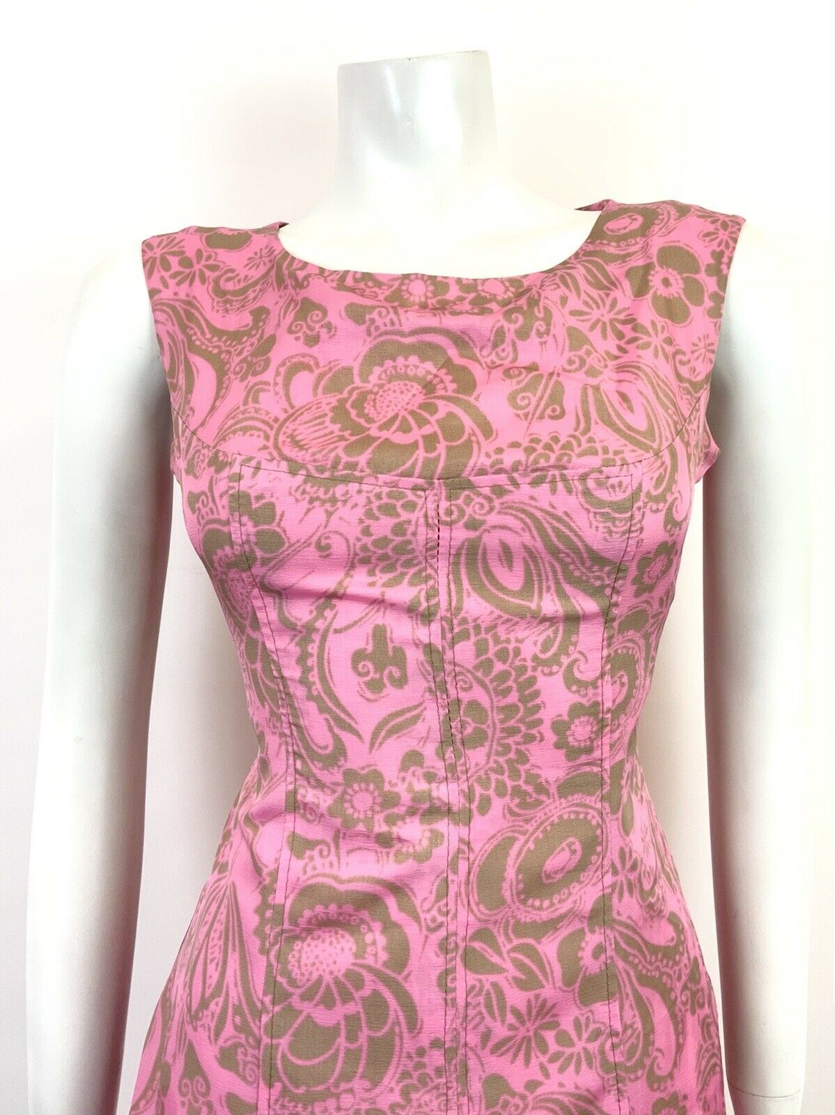 VINTAGE 60s 70s NEON PINK GREY FLORAL BAROQUE PSYCHEDELIC MOD MINI DRESS 8