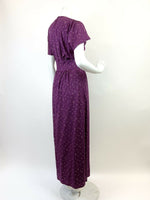 VINTAGE 60s 70s PLUM PURPLE BLUE GREEN SPECKLED FLUTTER SLEEVE MAXI DRESS 8 10